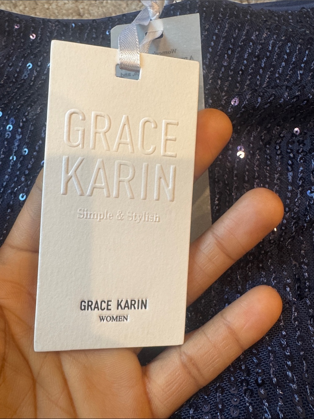 Grace Karin Navy Sequin Mini Skirt with Side Buttons - Picture 2 of 4
